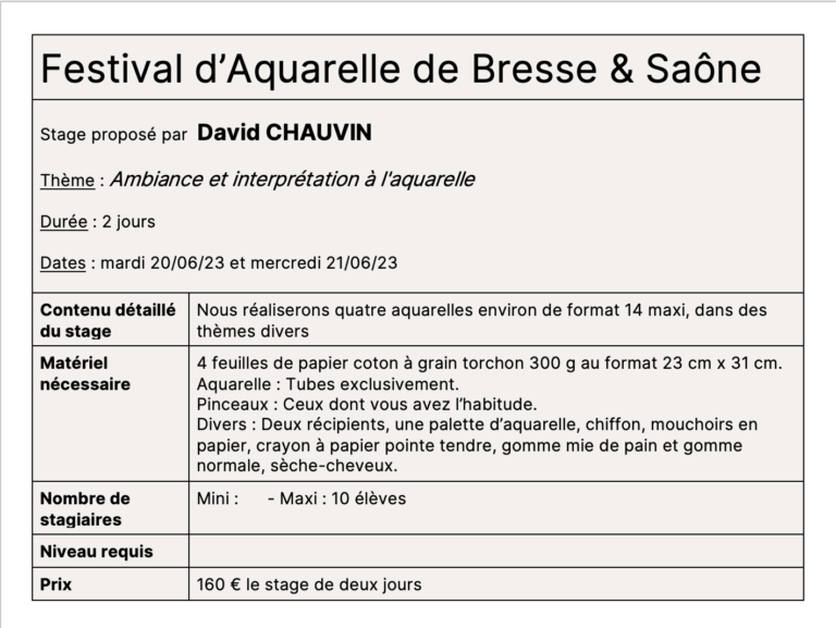 fiche stage aquarelle David Chauvin