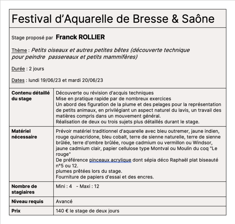 fiche stage Franck Rollier