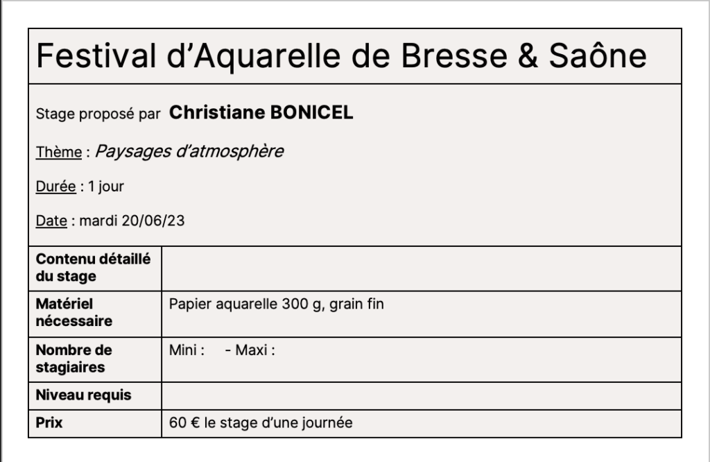 fiche stage Christiane Bonicel